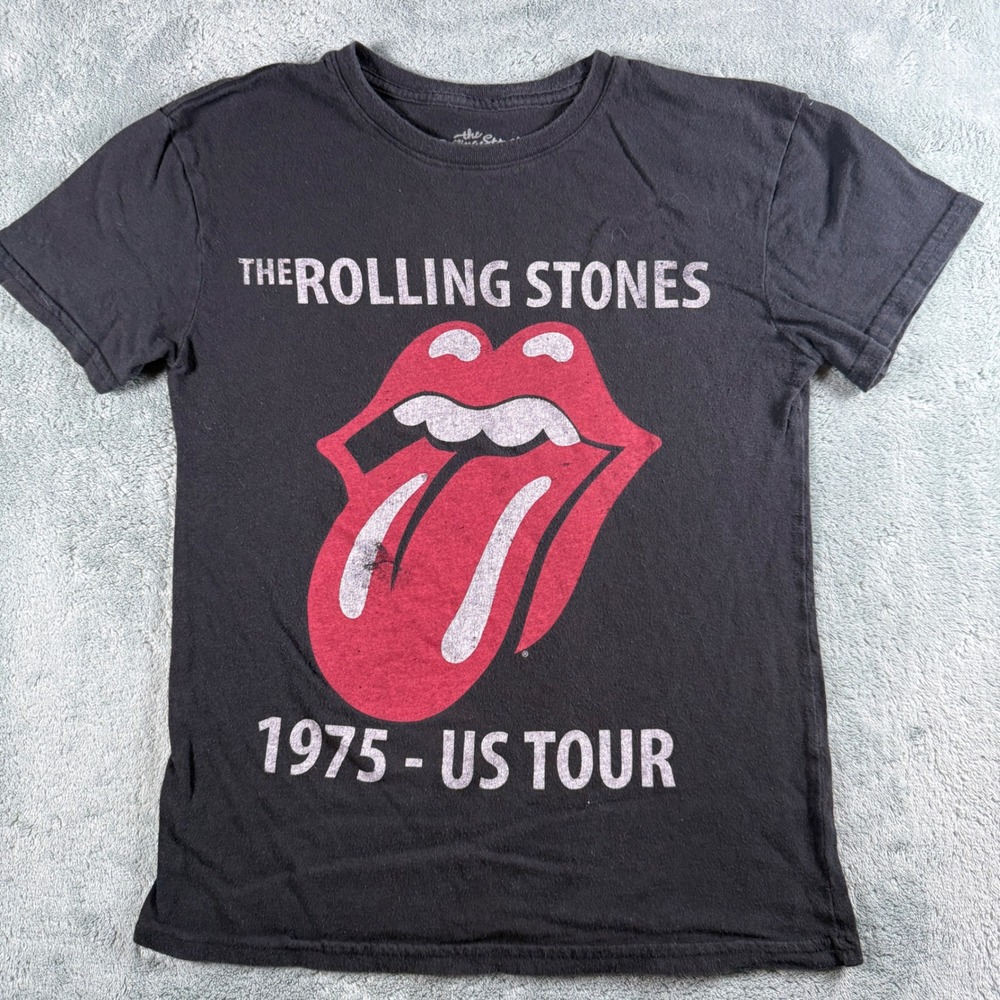 The Rolling Stones 1975 US Tour Graphic T-Shirt Black XS Classic Rock Tee